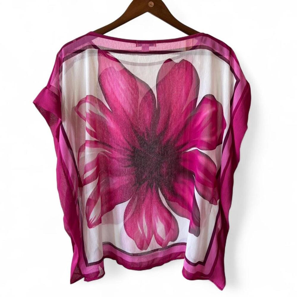 Y2K Pink Lily Graphic Tunic Sheer White Top 2000s Boho Fairycore Small - Picture 4 of 7